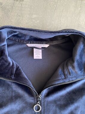 NWOT Victoria's Secret Black Velour Zip Jacket with Silver Hardware